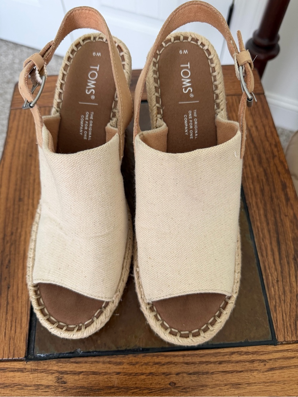 TOMS Natural Beige Canvas Espadrille Wedge Sandals